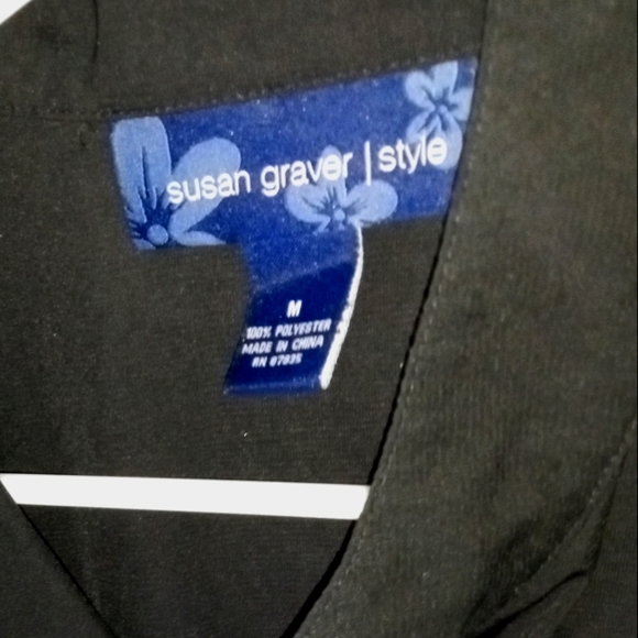 Susan Graver Style Button Down Black Blue Vintage Blouse -Shoulder Pads -Size: M - Picture 4 of 10